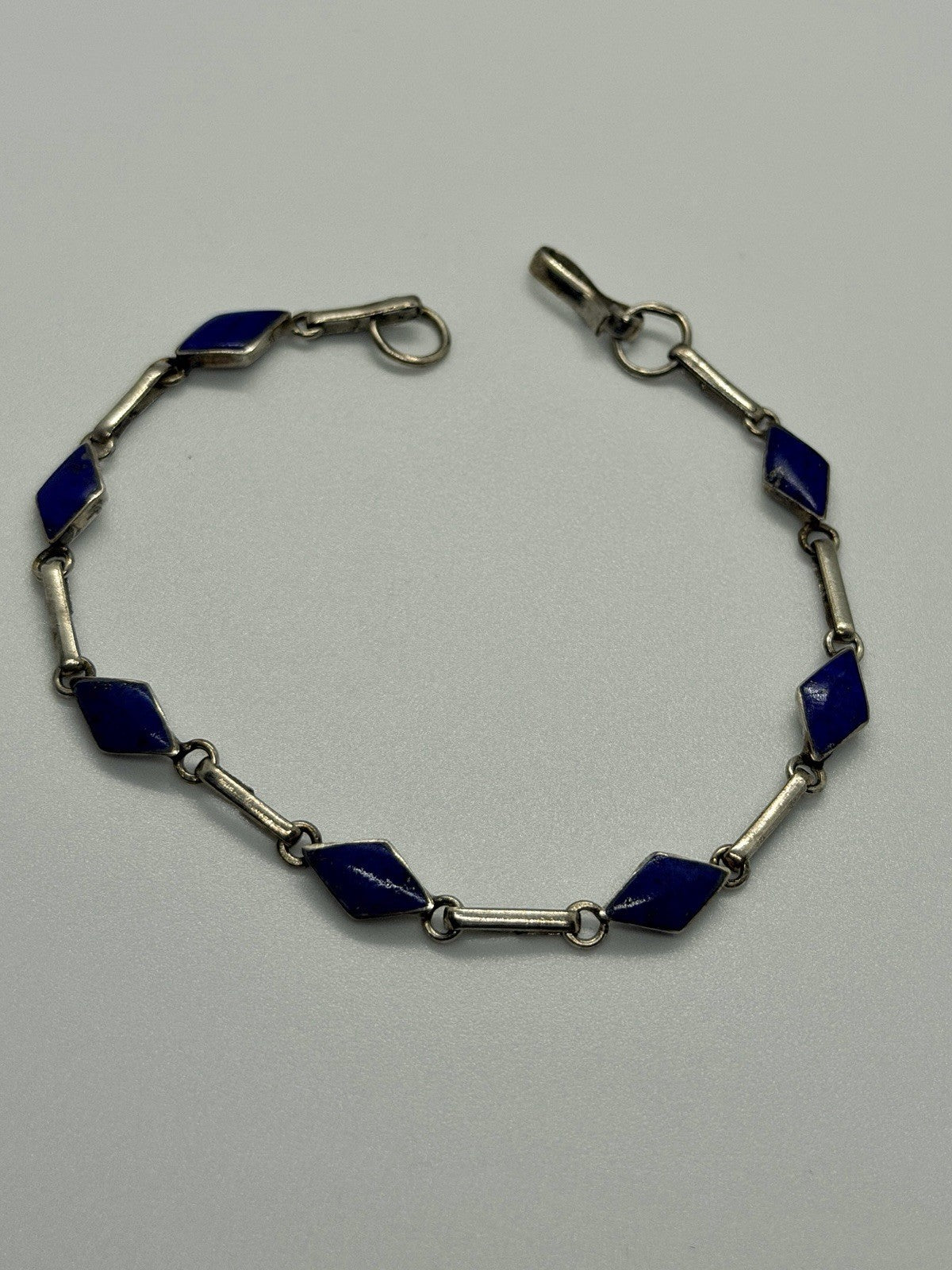 Vintage 925 Sterling Silver Sodalite Link Geometric Bracelet 6.5