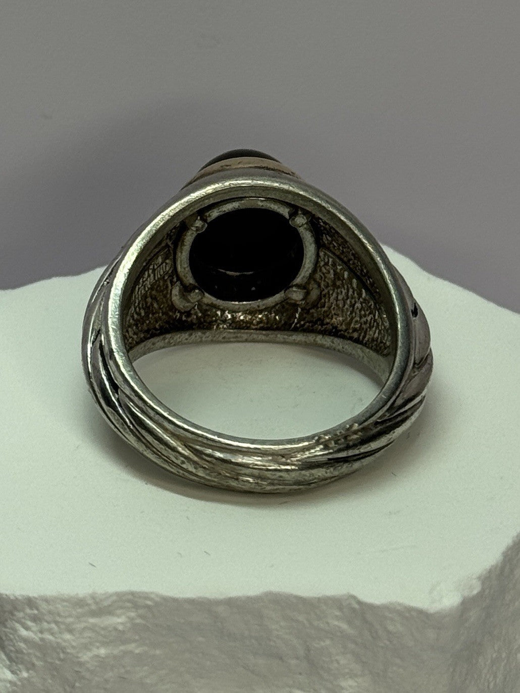 925 Sterling Silver & 14K Gold Bezel  Agate Ring Size 9.5