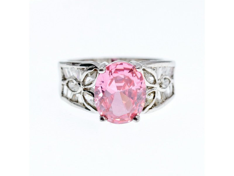 925 Sterling Silver Pink & White CZ Ring Size 8