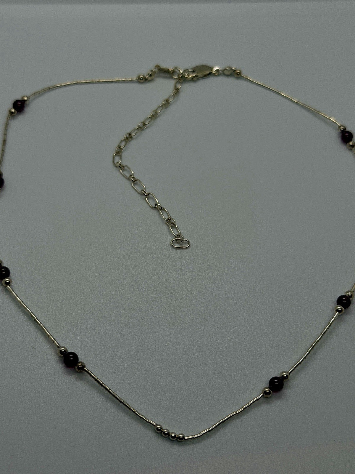 925 Sterling Silver Deep Red Garnet Beaded Necklace Adjustable