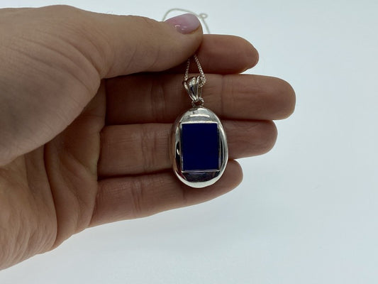 925 Sterling Silver Blue Enamel Chain With Pendant