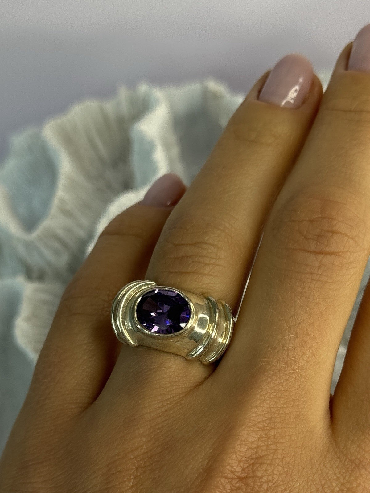 925 Sterling Silver Amethyst Ring Size 7
