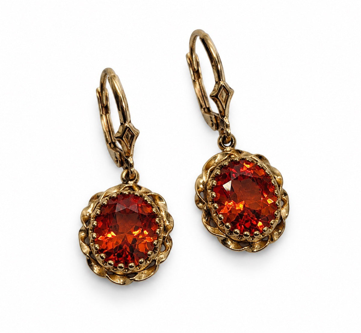 Floral 925 Sterling Silver Gold Plated Orange Cz Floral Dangle Earrings