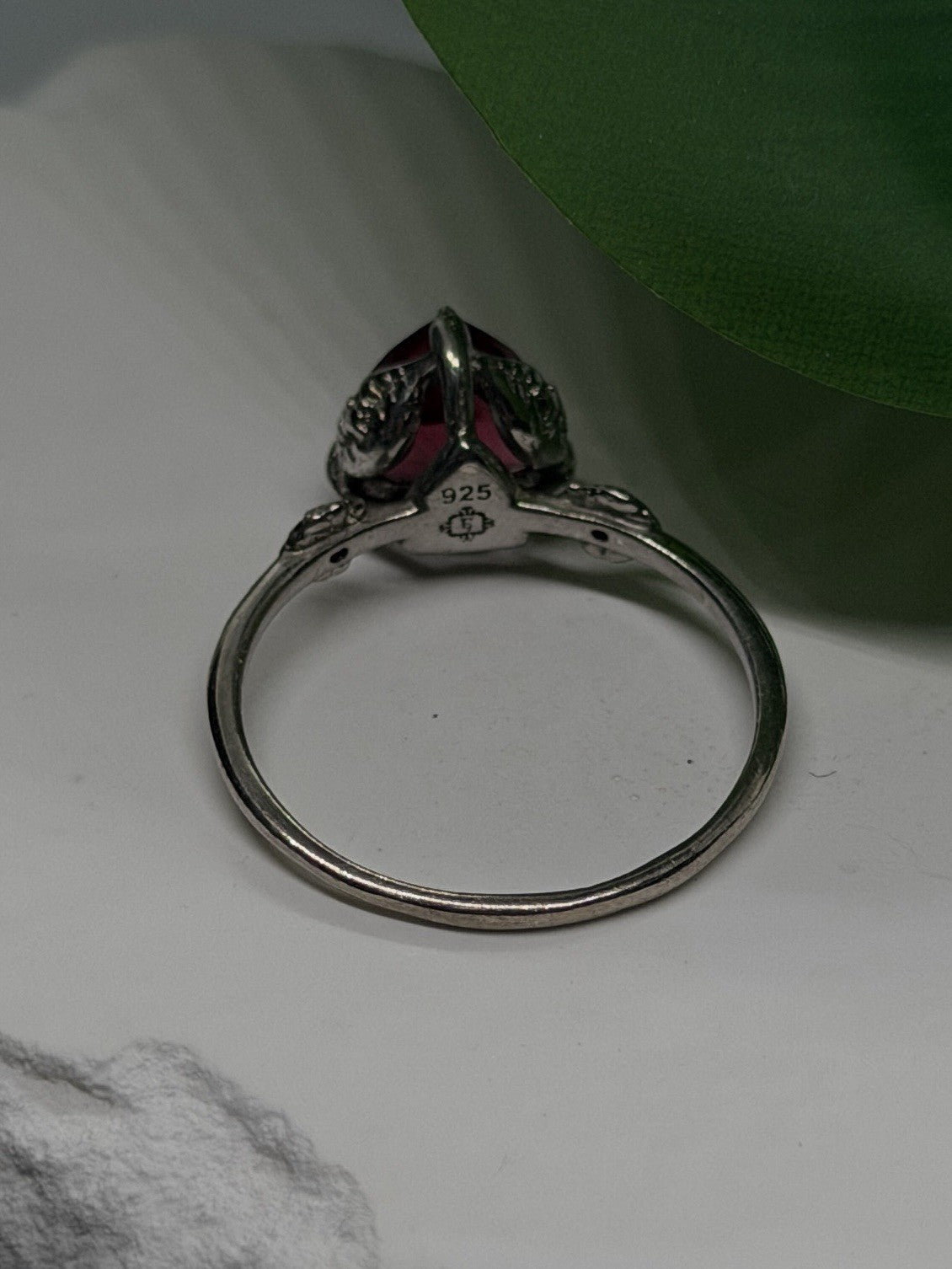 925 Sterling Silver Scarlet Trillion Cut Ruby Ring Size 8
