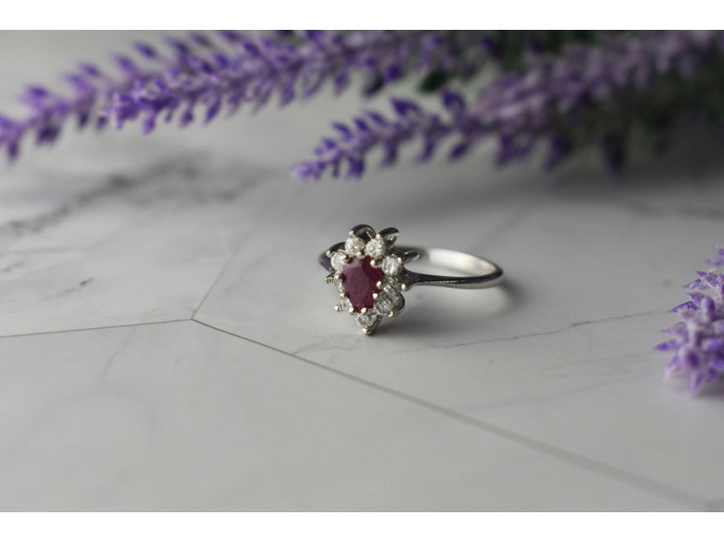 925 Sterling Silver Pink Spinel and CZ Ring Size 8