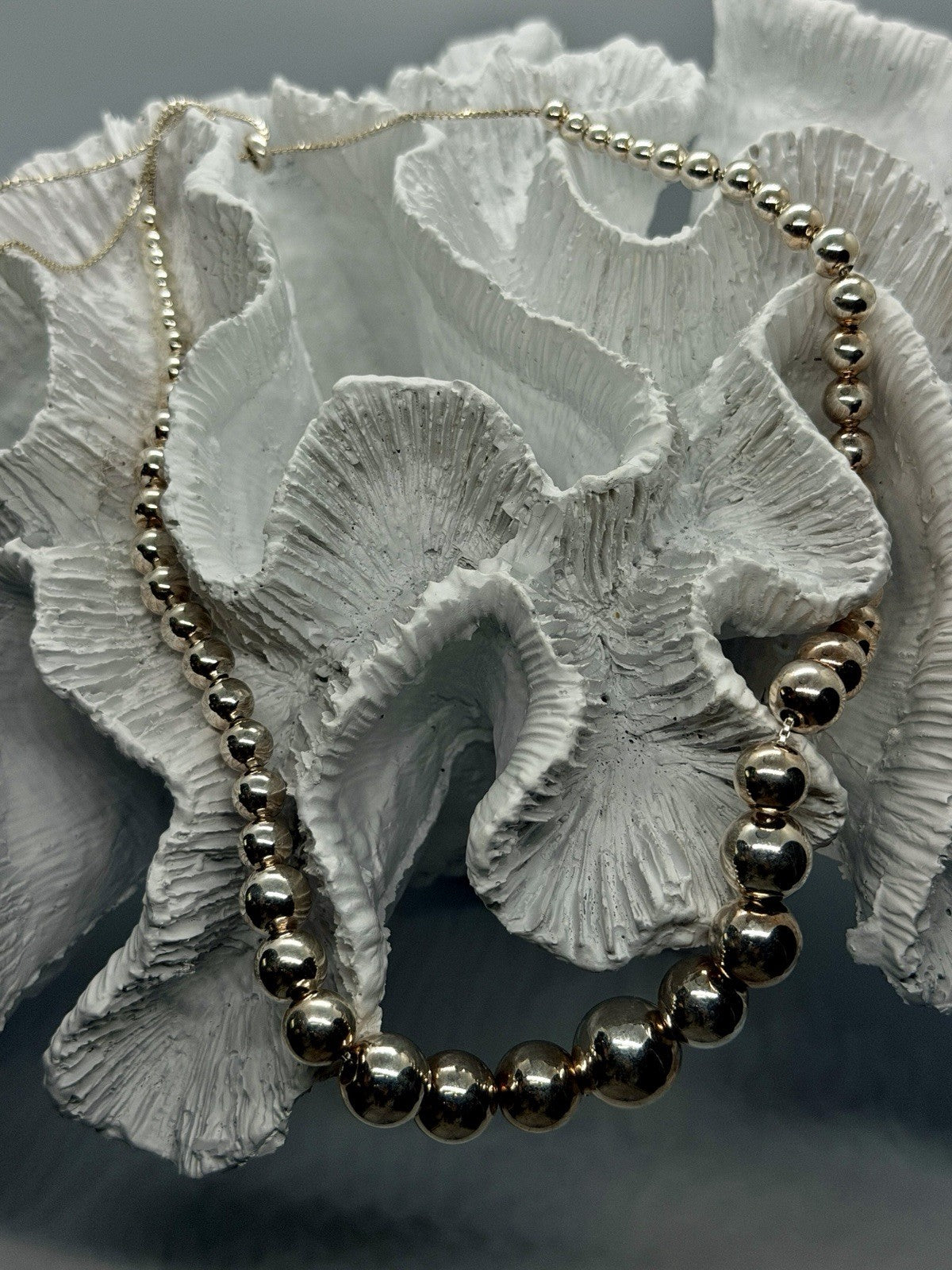 Elegant 925 Sterling Silver Graduated Bead Necklace Adjustable