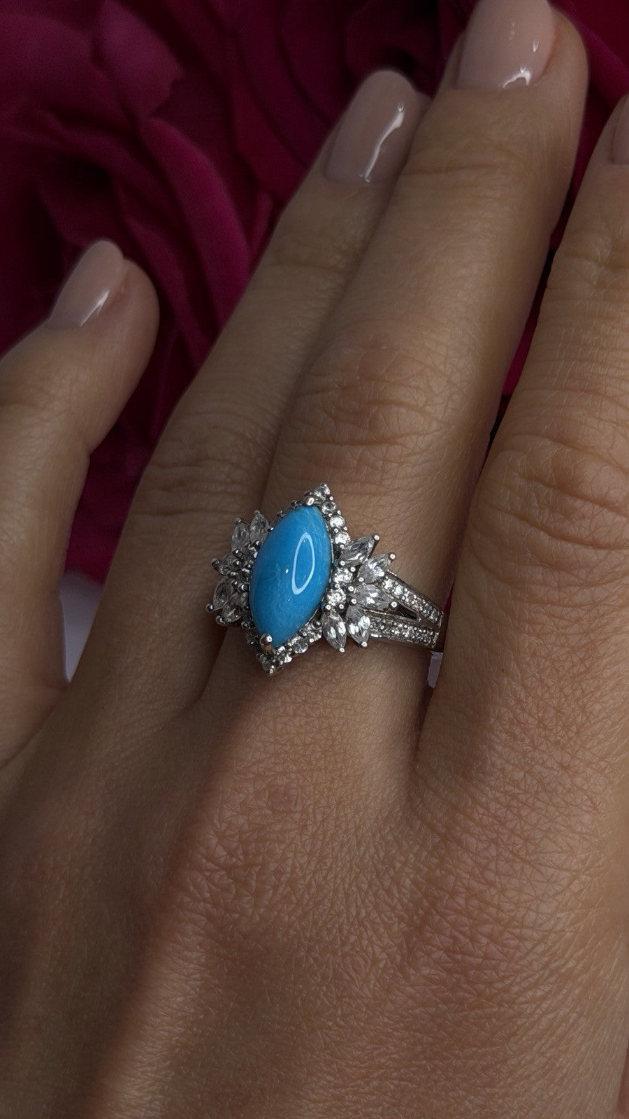 925 Sterling Silver Blue Turquoise & Beryl Stones Ring Size 9