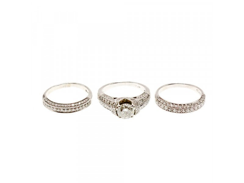 14K White Gold Diamonds Exclusive Triple Ring Size 7.25