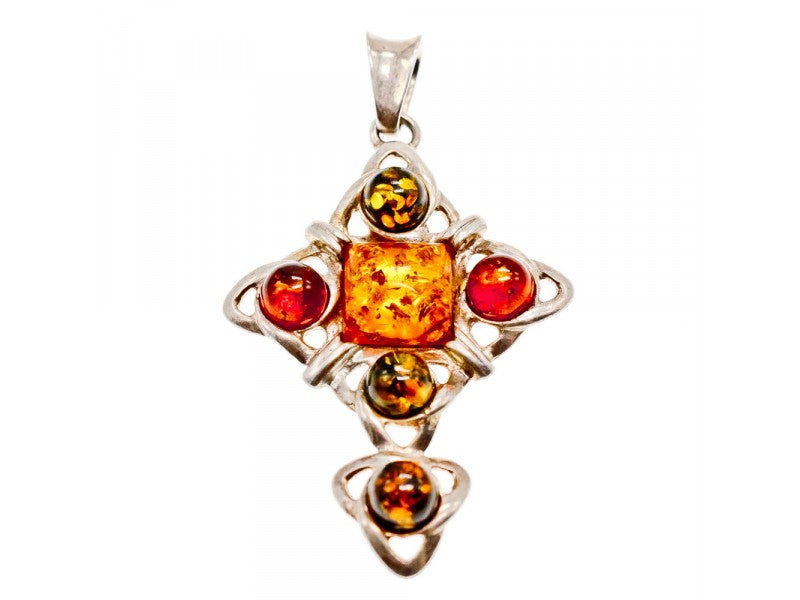 925 Sterling Silver Multicolor Amber Pendant