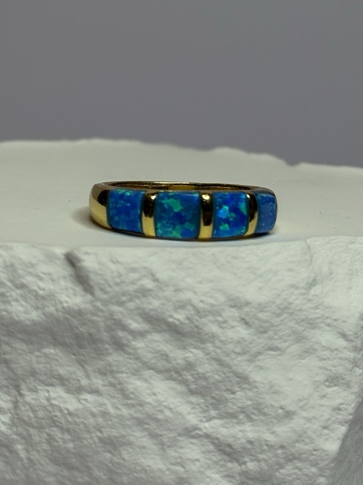 925 Sterling Silver Gold Plated Opal Ring Size 5.5