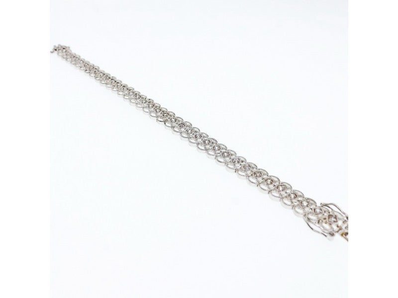 925 Sterling Silver White Topaz "Openwork" Bracelet Size 7 IN