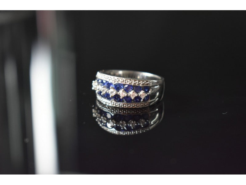 925 Sterling Silver London Blue & White Topaz Ring Size 6.5