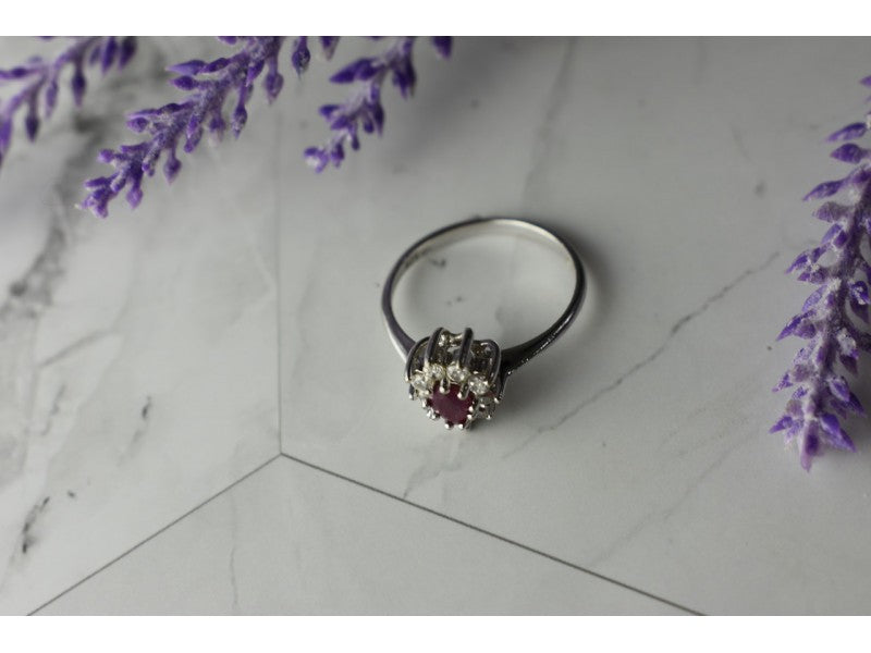 925 Sterling Silver Pink Spinel and CZ Ring Size 8