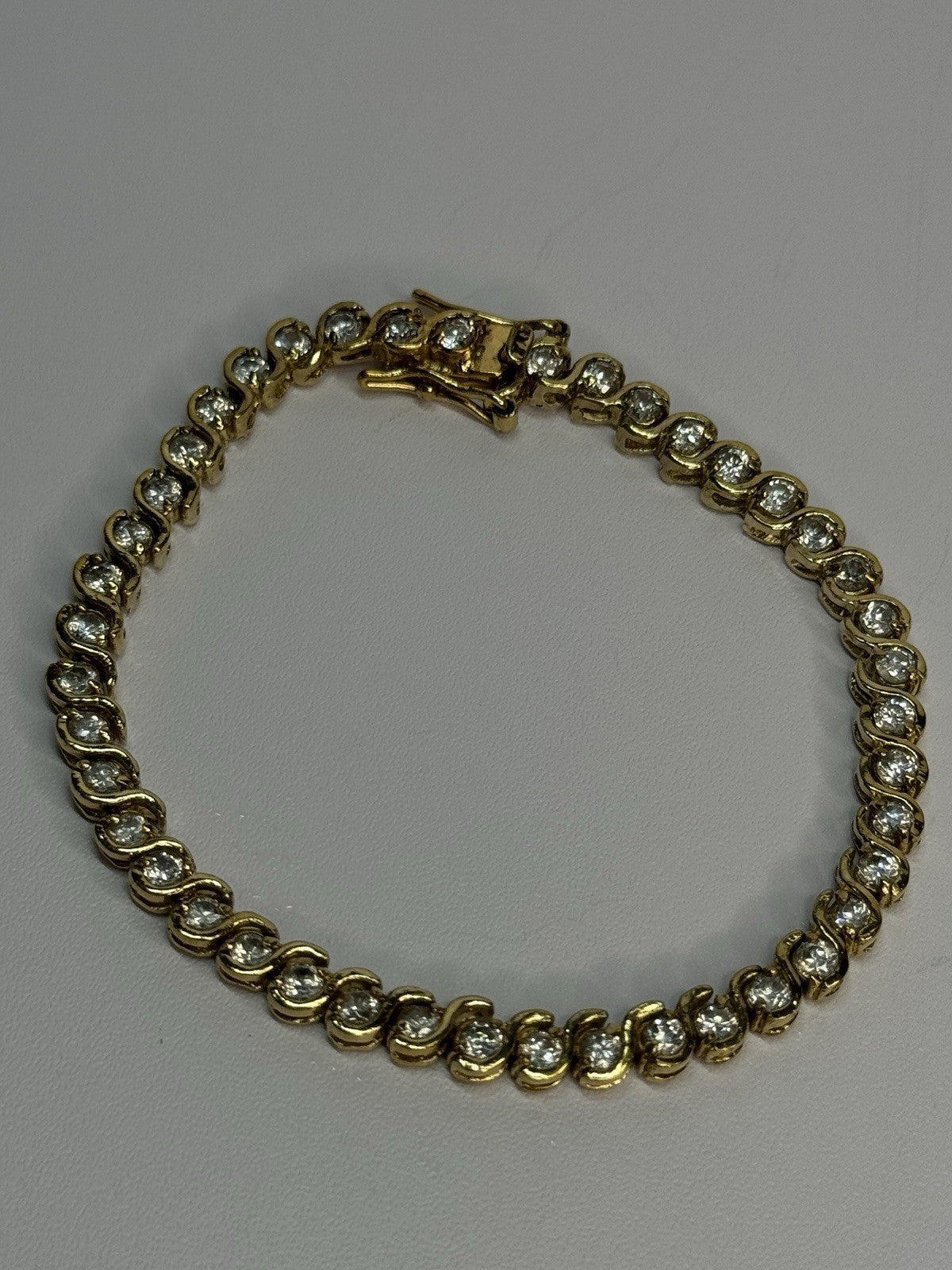 925 Sterling Silver Gold Plated CZ Bracelet Length 7 Inch