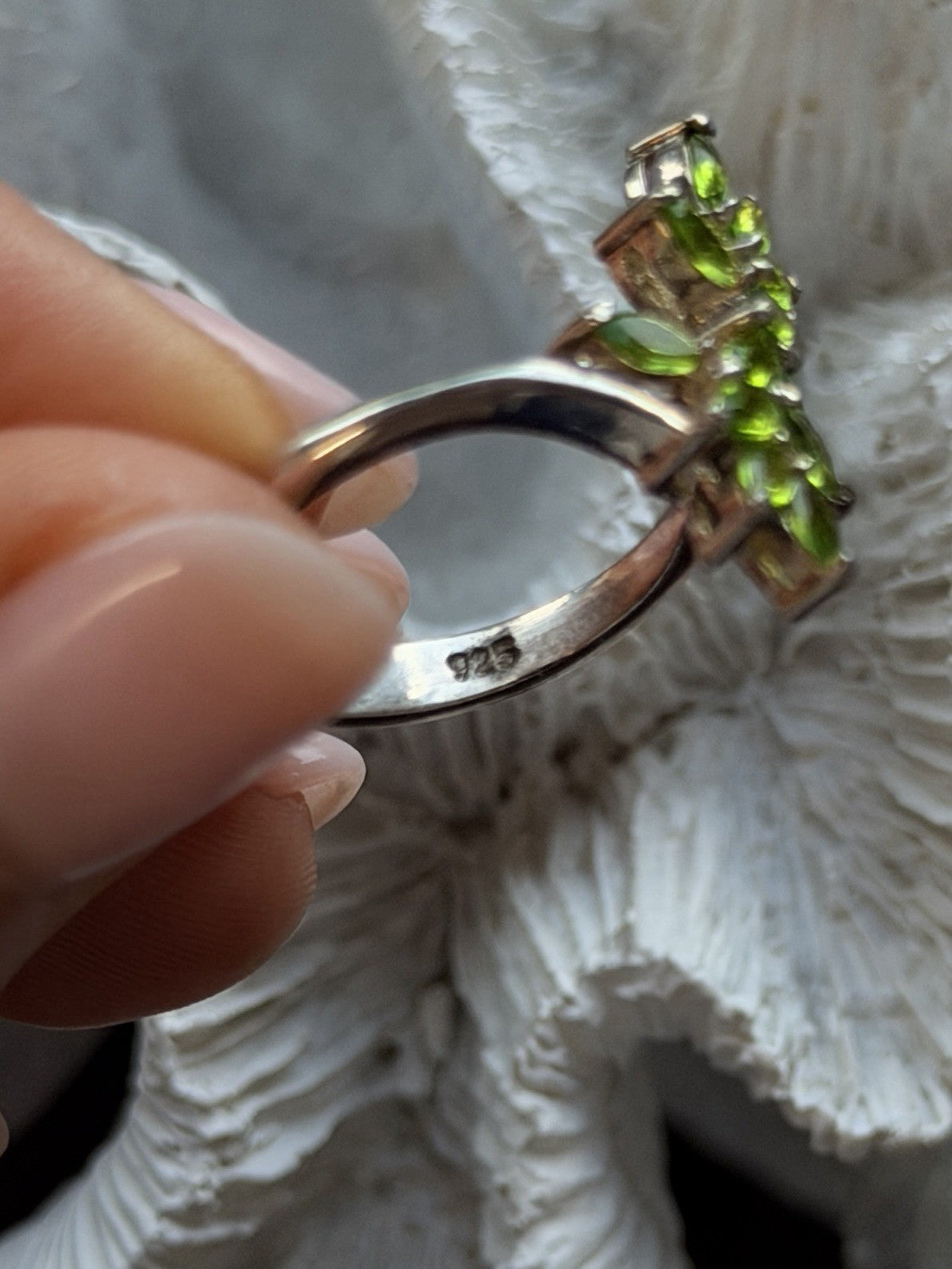 925 Sterling Silver Green Peridot Flower Ring Adjustable