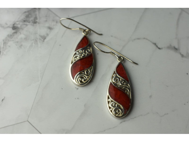 Vintage 925 Sterling Silver Red Jasper Earrings