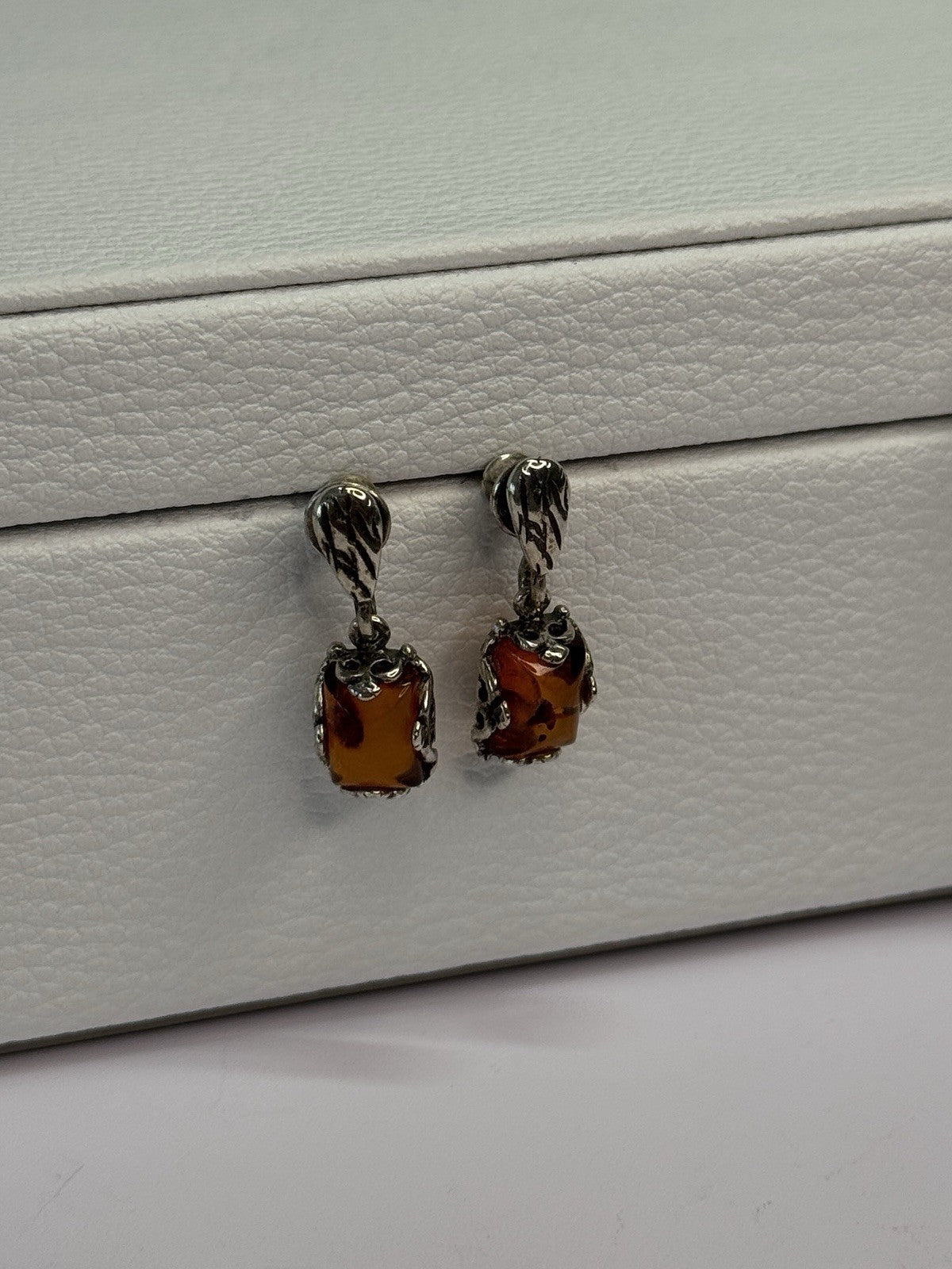 925 Sterling Silver Amber Earrings Length 0.85 Inch