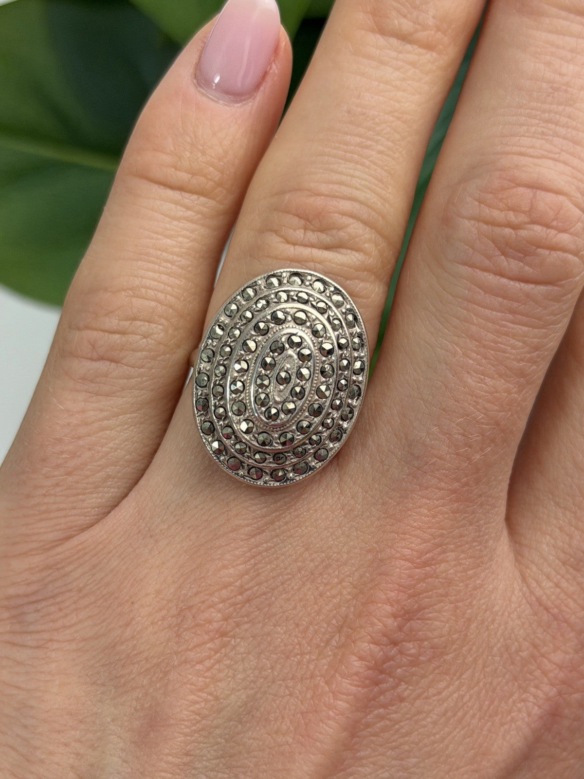 Beautiful Vintage 925 Sterling Silver Marcasite Ring Size 6