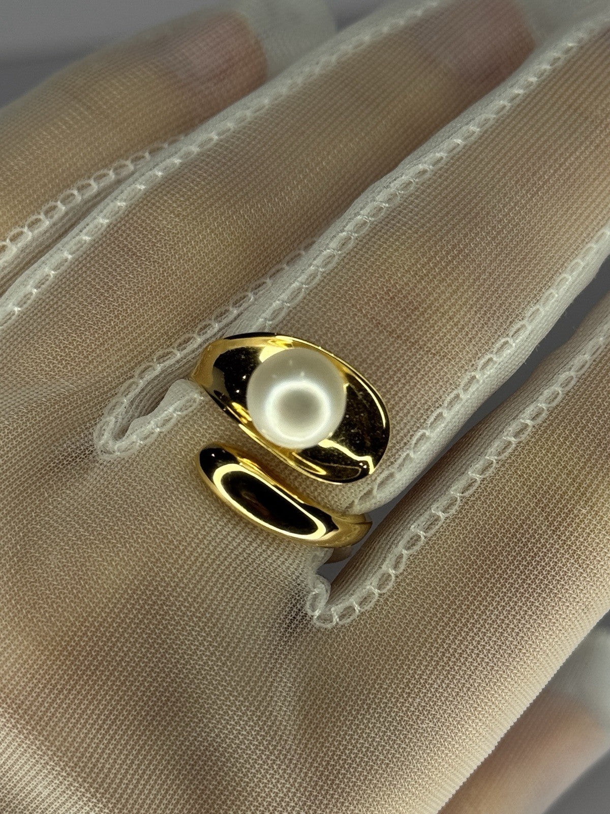 925 Sterling Silver Gold Plated Pearl Ring Size Adjustable