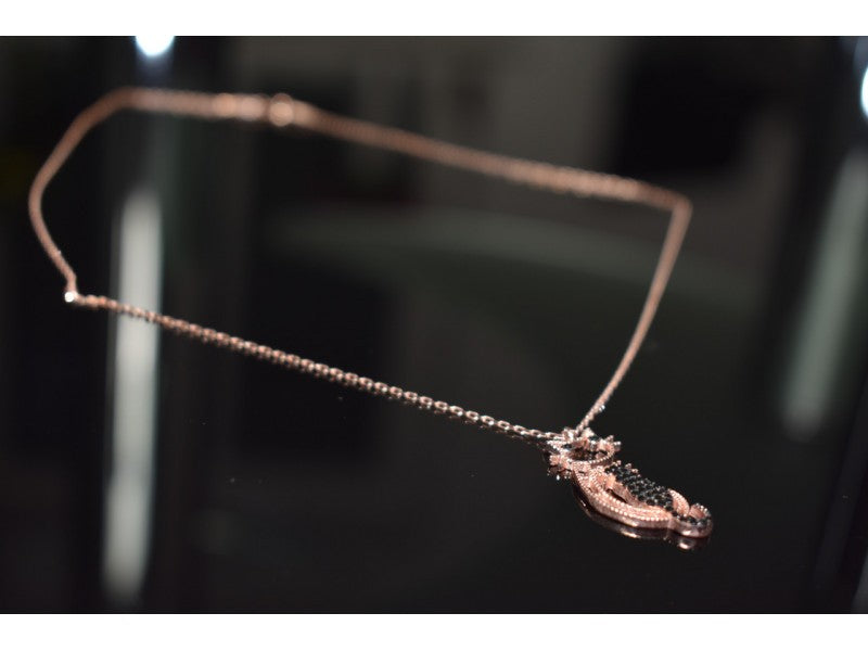 925 Sterling Silver Gold Plated CZ "Black Cat" Chain with Pendant Turkey
