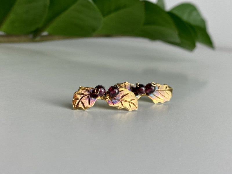 925 Sterling Silver Gold Plated Agate "Foliage" Earrings