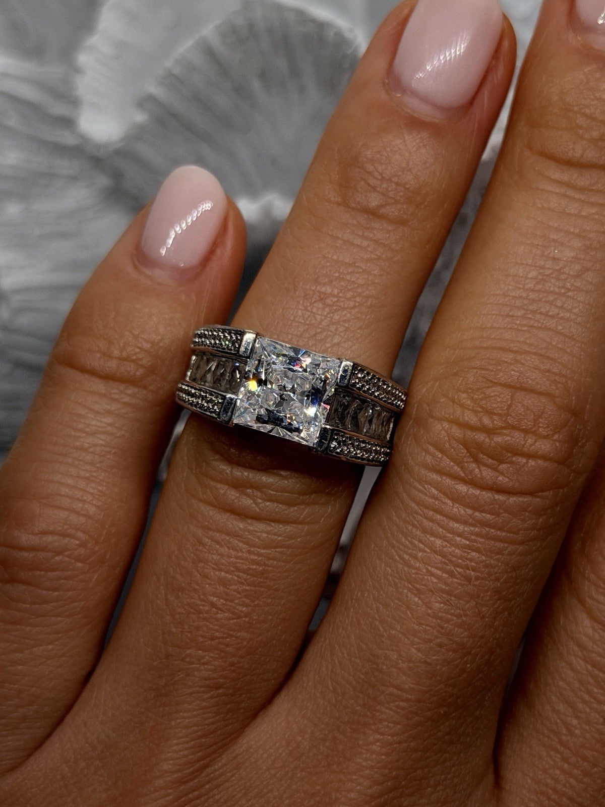 Verragio 925 Sterling Silver Princess Cut Cz Ring Size 6