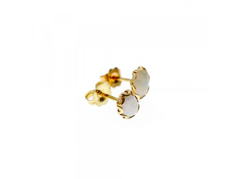 14K Yellow Gold White Opal Earrings