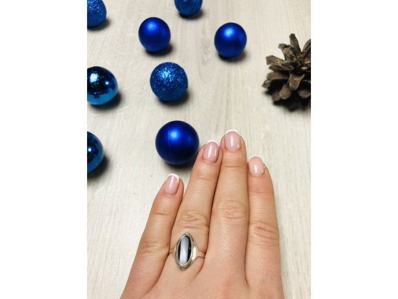925 Sterling Silver Black Nephrite Ring Size 6.5