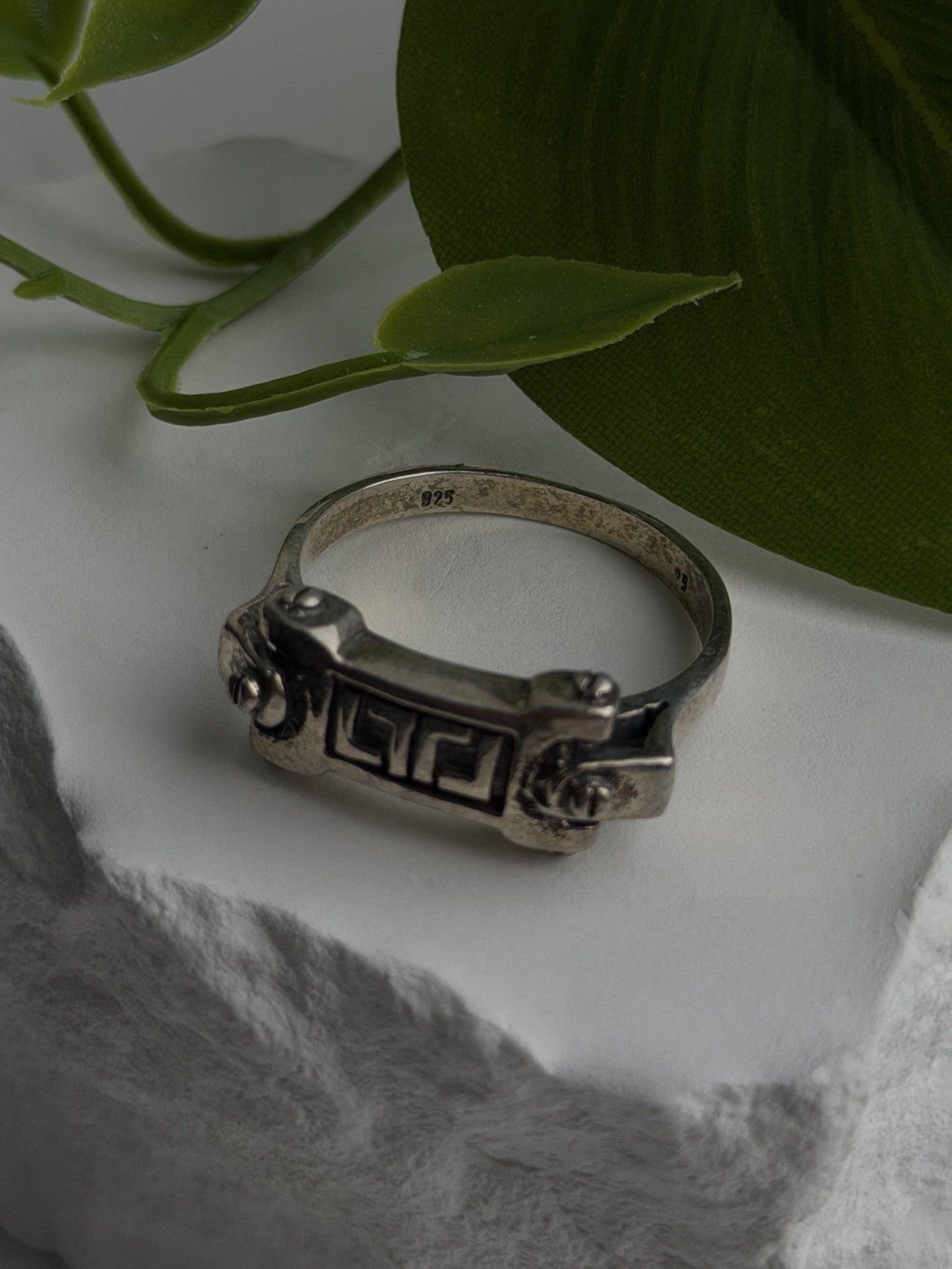 Men's Vintage Greek Key 925 Sterling Silver Ring Size 12.5