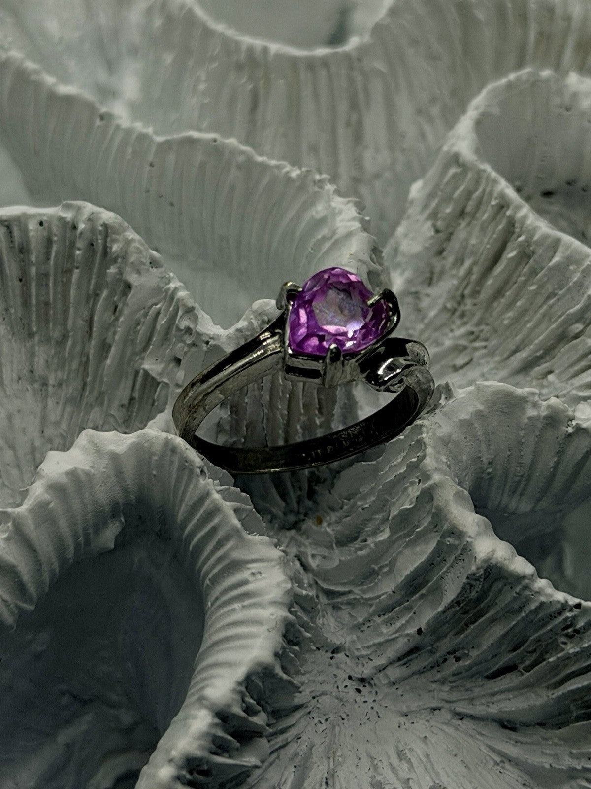 925 Sterling Silver Heart Shaped Pink Sapphire Ring Size 8