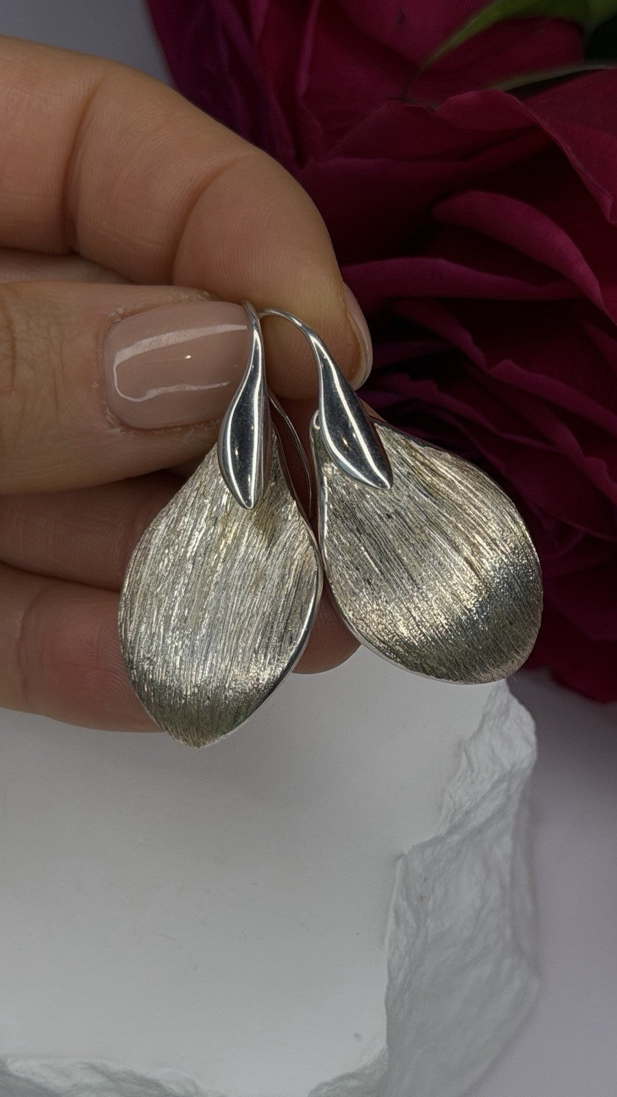 Elegant Italy 925 Sterling Silver Leaf Earrings