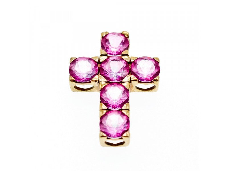 925 Sterling Silver Gold Plated Pink Topaz Cross Pendant