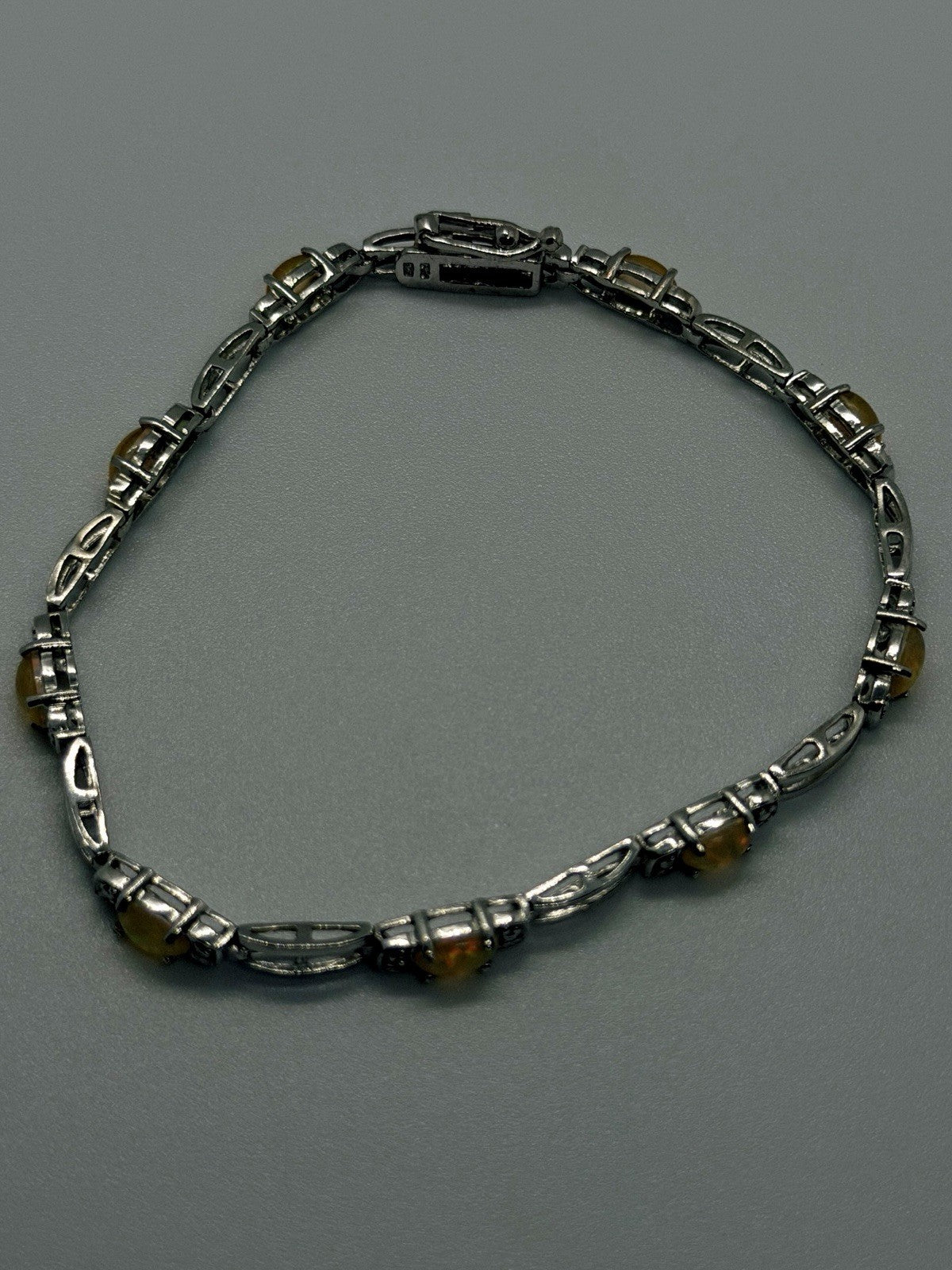 925 Sterling Silver Fire Opal Tennis Bracelet 7.5