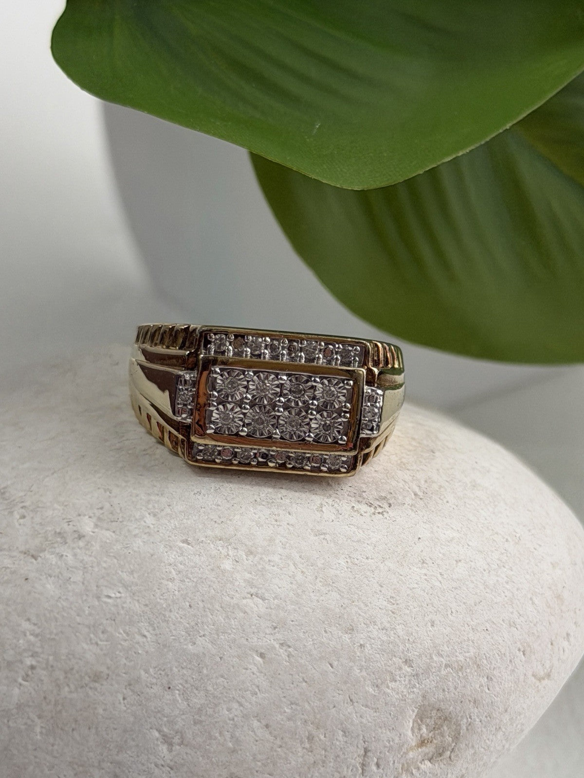 Men's 925 Sterling Silver Gold Plated White Sapphire Ring Size 10