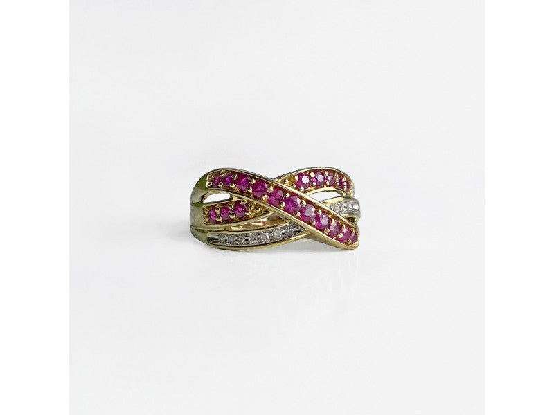 10K Yellow Gold Ruby & White Sapphire Ring Size 10