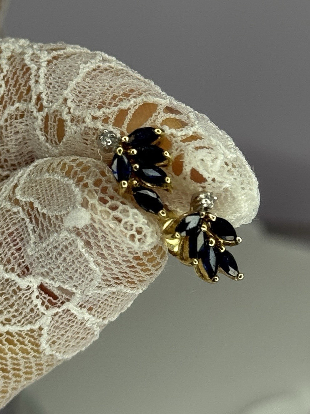 14K Yellow Gold Sapphire & Diamond Dream Earrings Length 0.4 Inch