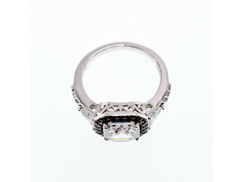 925 Sterling Silver CZ & Black Spinel Ring Size 6.5