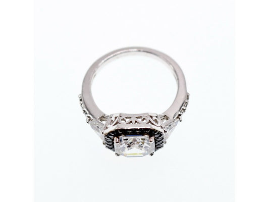 925 Sterling Silver CZ & Black Spinel Ring Size 6.5