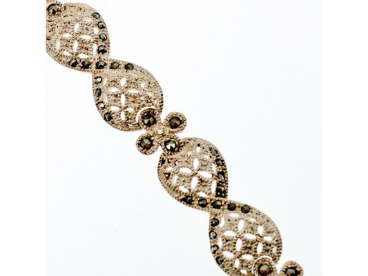 925 Sterling Silver Marcasites Openwork Bracelet Size 7 IN