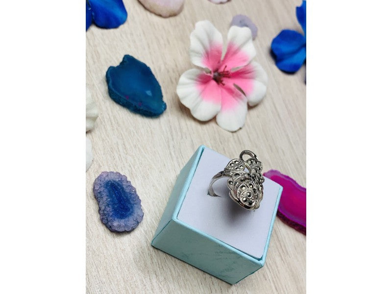 925 Sterling Silver Marcasites Ring Size 7.5
