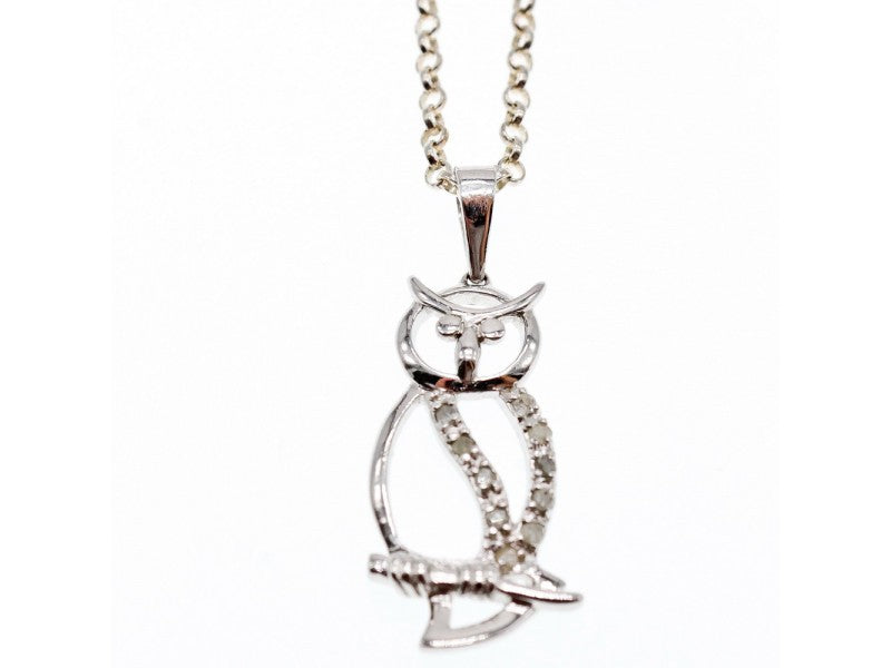 925 Sterling Silver CZ "Owl" Chain With Pendant Italy