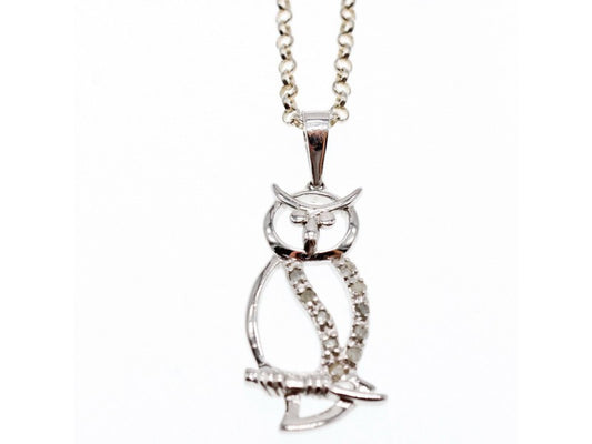925 Sterling Silver CZ "Owl" Chain With Pendant Italy