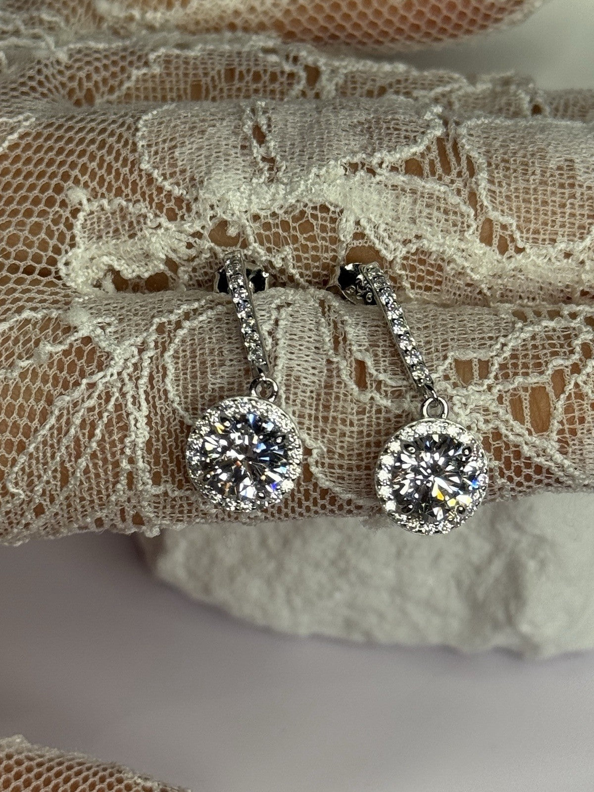 925 Sterling Silver Dream CZ Earrings Length 1.05 Inch