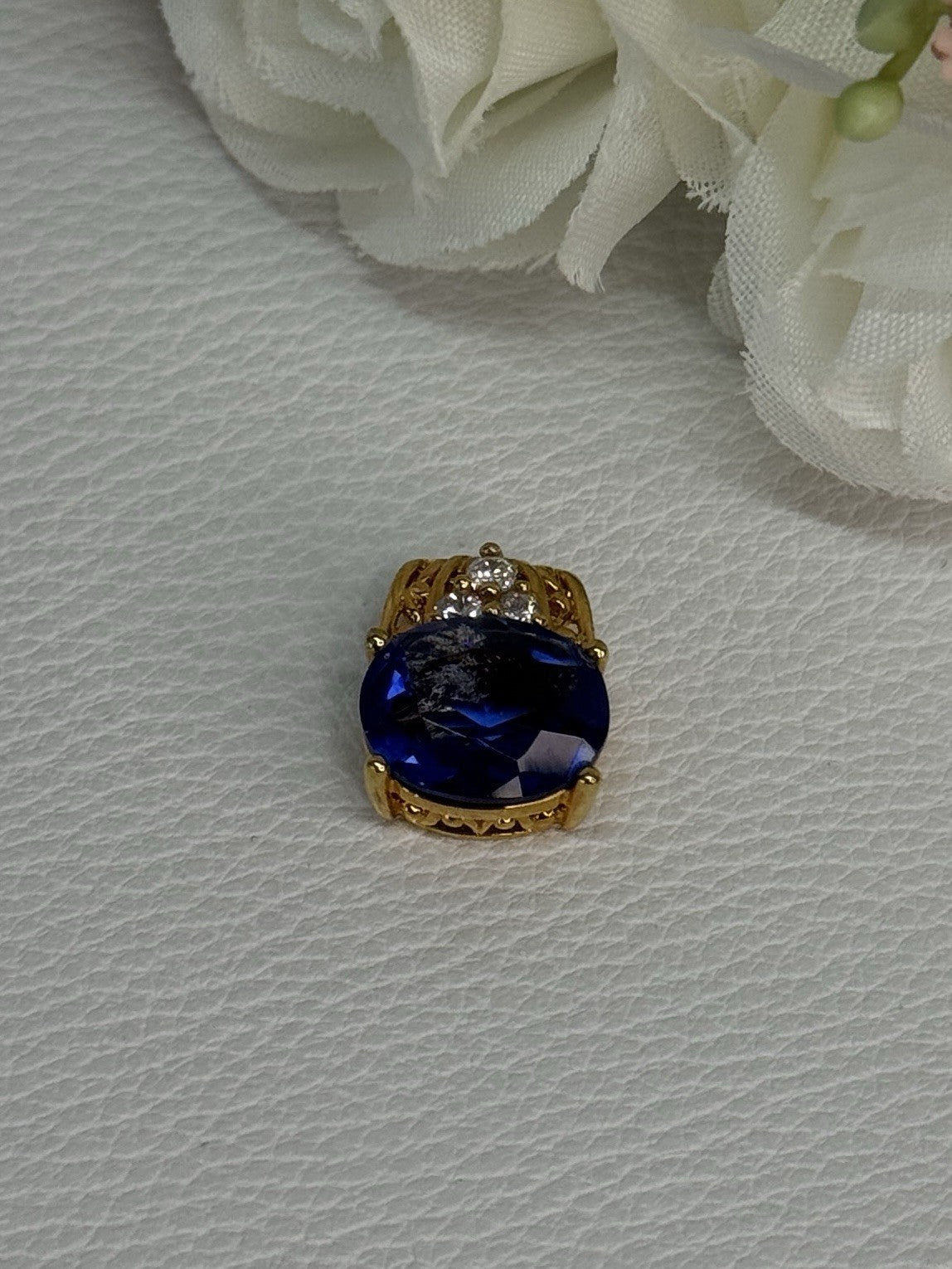 925 Sterling Silver Gold Plated Sapphire & Beryl Pendant Length 0.65 Inch