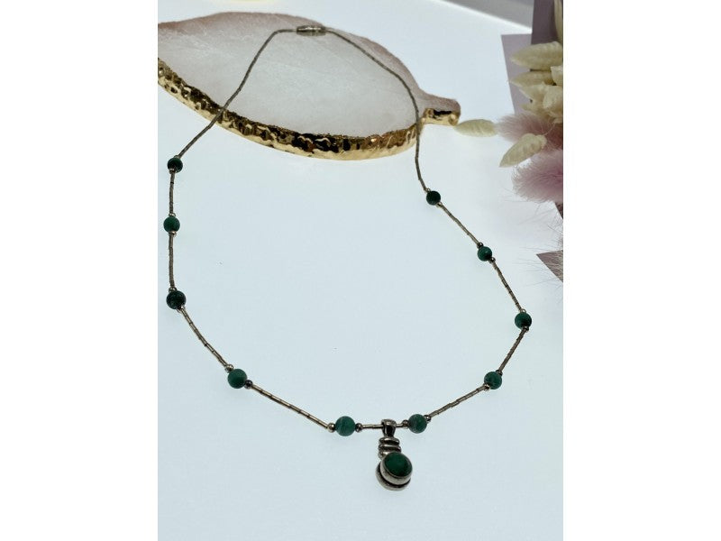 Vintage 925 Sterling Silver Malachite Necklace