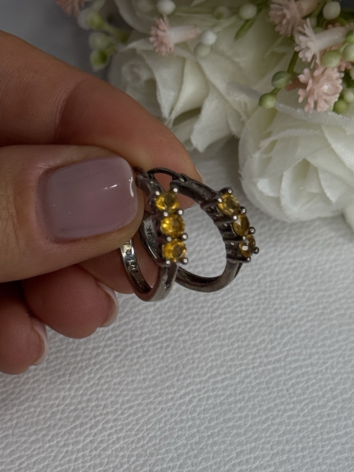 925 Sterling Silver Citrine Earrings Length 0.80 Inch
