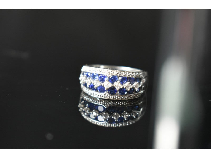 925 Sterling Silver London Blue & White Topaz Ring Size 6.5