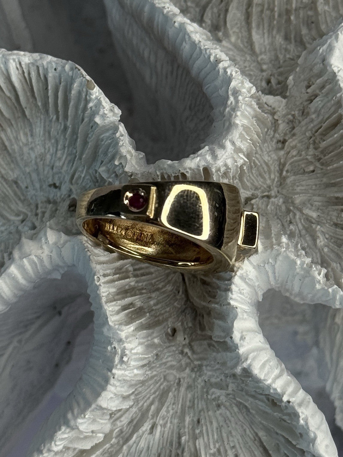 925 Sterling Silver Gold Plated Beryl & Ruby Ring Size 7