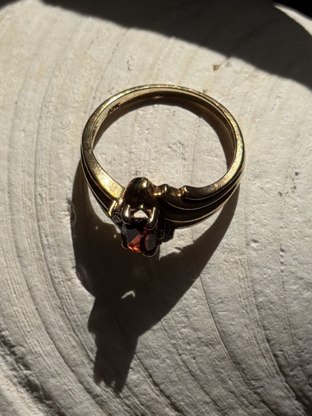 Elegant 10K Yellow Gold Garnet & Diamond Ring Size 6