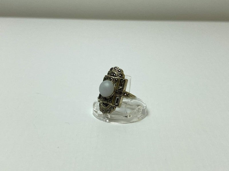 Vintage 925 Sterling Silver Agate, Goshenite & Marcasites Ring Size 5.5